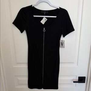 Vibe Black Mini Dress with Zip Detail